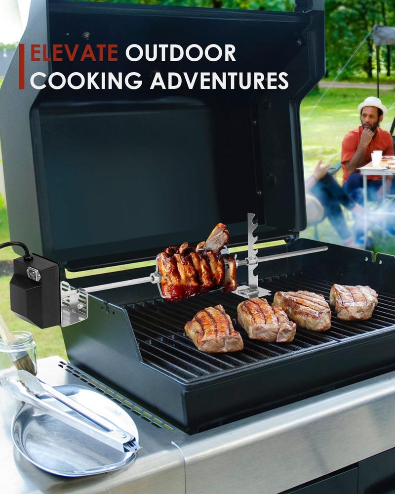 Zalhyrox Rotisserie Grill Kit, Automatic Rotating BBQ, UL Certificated Universal Grill Rotisseries with 120V 4W Motor, 28” Spit Rod, 2 x 4 Forks, Complete Holders, and Fixing Screw for Backyard and Outdoor - Image 2